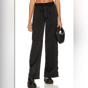 House of Harlow Black Wide Leg Trouser Rayon Cargo Flowy Black Pants size SM‎